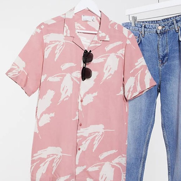 ASOS Other - ASOS DESIGN regular revere pink abstract leaf print shirt in pink